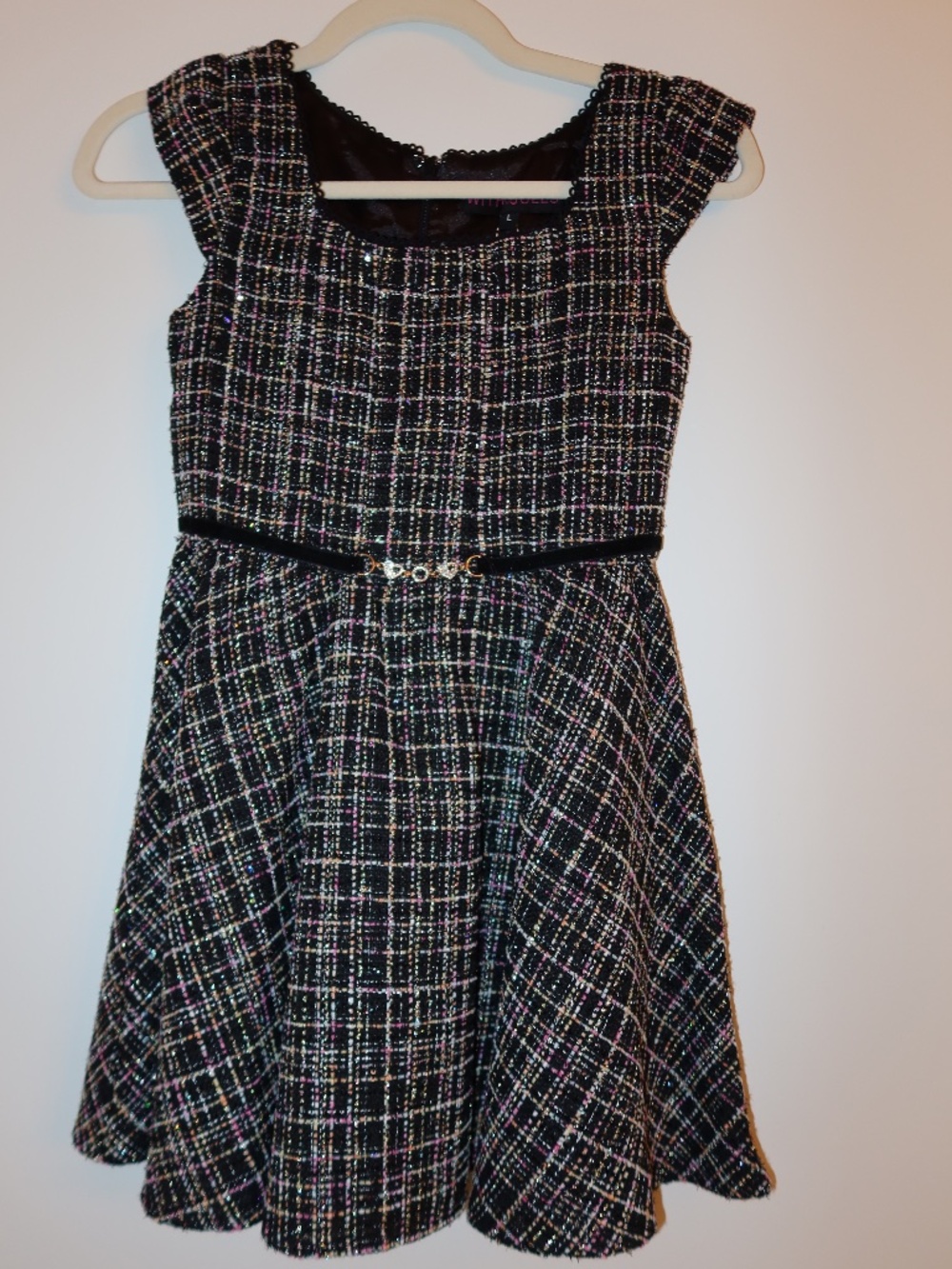 Girl Tweed Dress with Diamond Belt Size L Short Sleeve NWT